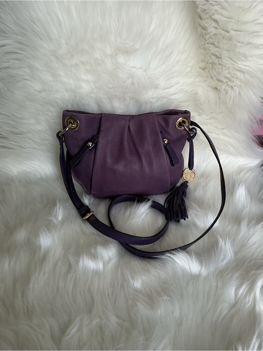 Vince Camuto Purple Pebbled Leather Crossbody with Tassel